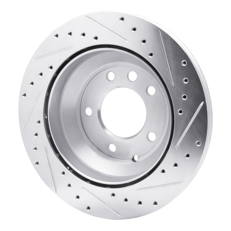 Audi Q7 Brake Rotor (1) - Rear Left - R1 Concepts - Drilled & Slotted - Silver - `03-`18